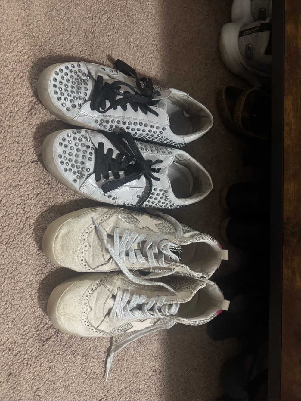 ShuShop White and Black Studded Lace-Up Sneakers (both pairs)